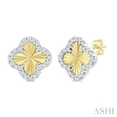 1/5 ctw Fluted Texture 4-Leaf Clover Round Cut Diamond Fashion Stud Earring in 10K Yellow and White Gold